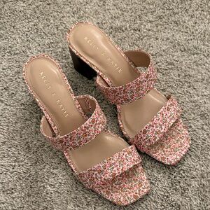 Kelly & Katie Floral Block Heel Sandals - Pink and Red